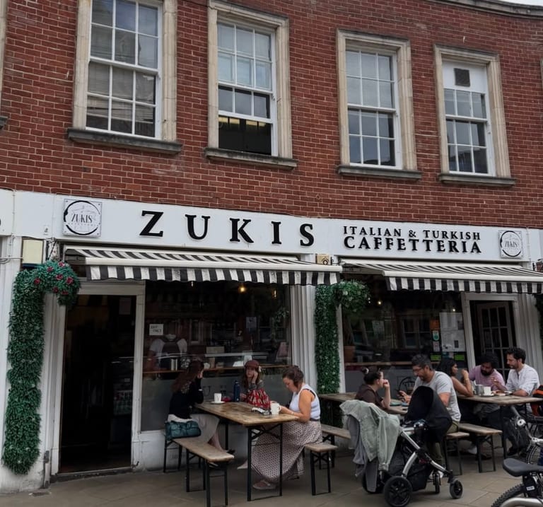 Zuki's Caffetteria storefront on Queen Street, Exeter