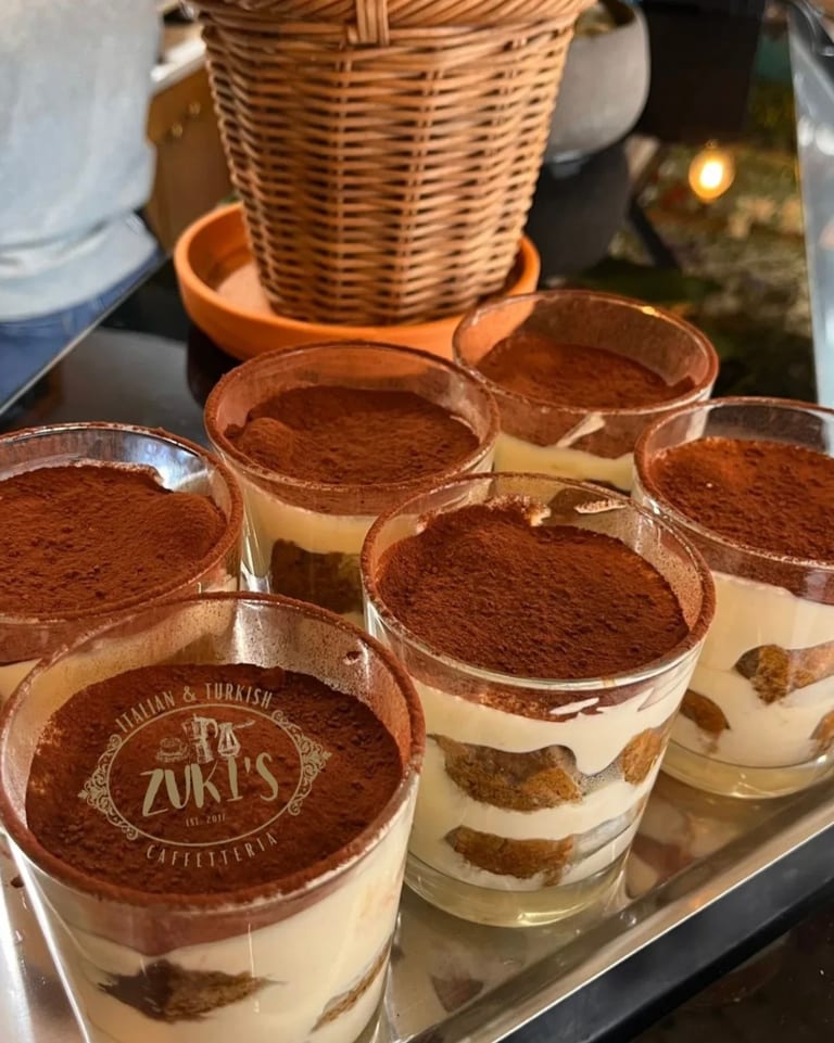 Tiramisu cups served with coffee